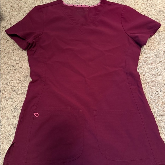 HeartSoul Burgundy Fitted Short Sleeve Scrub Top - Picture 1 of 3